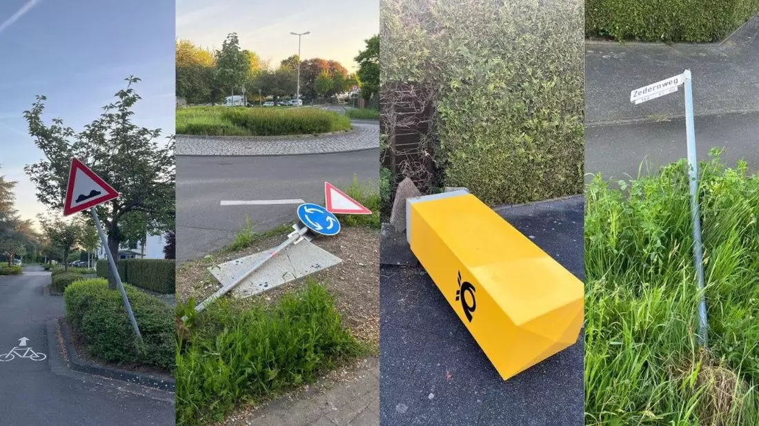 POL-SU: Kreisverkehrsfläche verwüstet - Verkehrsschilder beschädigt - Bild: presseportal.de