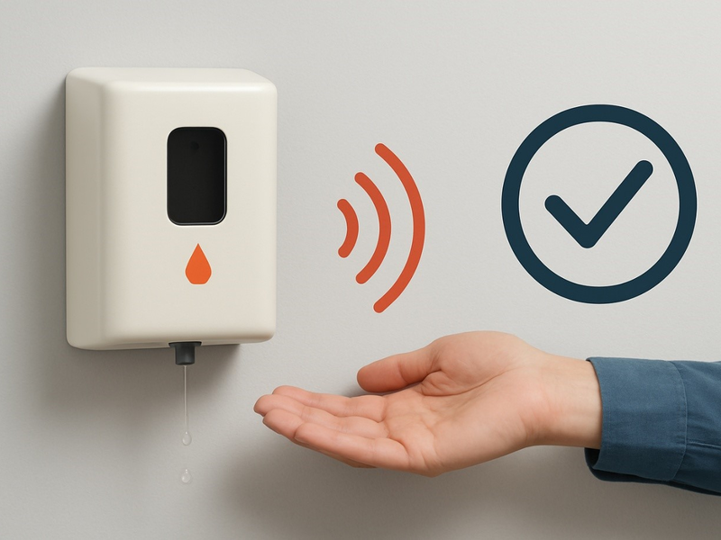 Gewerbebetriebe mieten sehr gerne berührungslose Seifenspender mit Infrarot-Sensorik - Foto: Redaktion (mithilfe von KI kreiert)