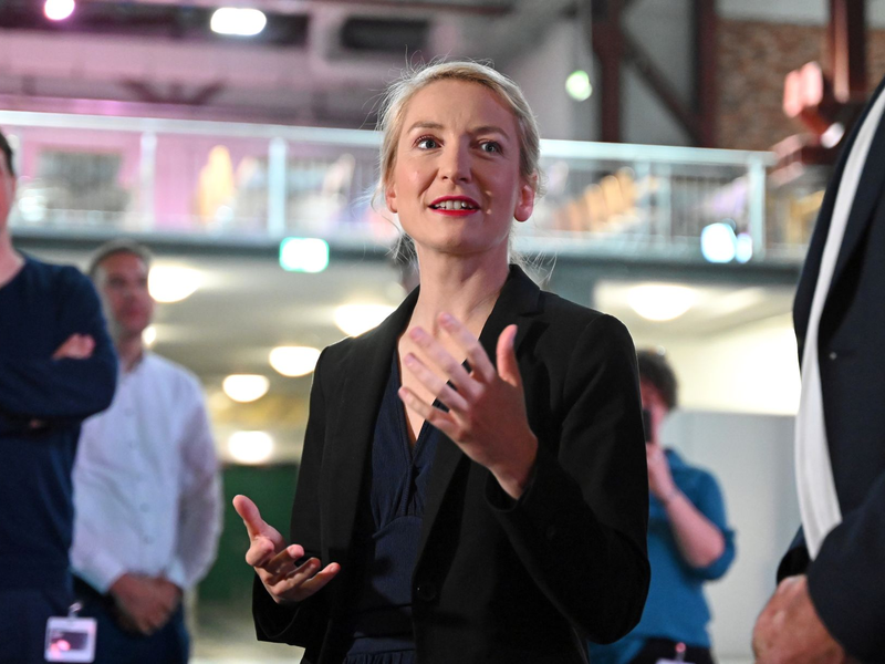 Linken-Chefin Ines Schwerdtner stellt Bedingungen für Gespräche mit der Union. - Foto: Elisa Schu/dpa