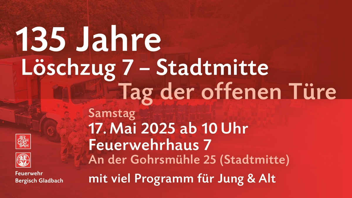 FW-GL: 135 Jahre Löschzug Stadtmitte - Feuerwehr Bergisch Gladbach lädt zum Tag der offenen Tür - Foto: presseportal.de