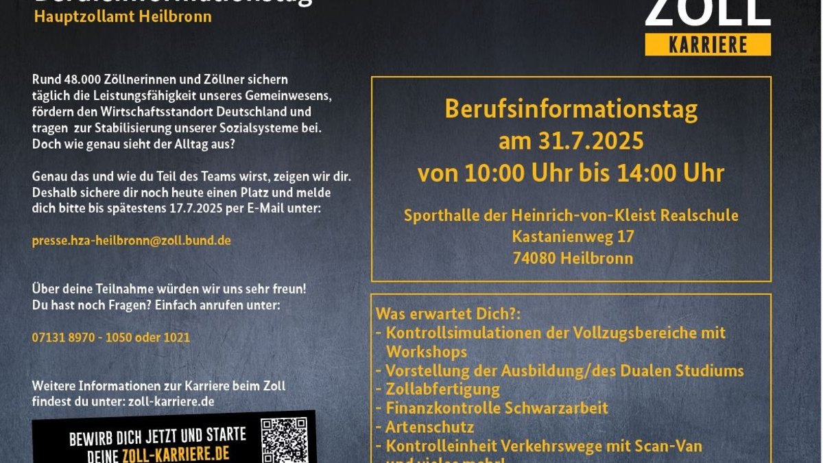 HZA-HN: Zoll Schnuppertag am 31. Juli 2025/ Infoveranstaltung für ausbildungs- und studieninteressierte Jugendliche - Foto: presseportal.de