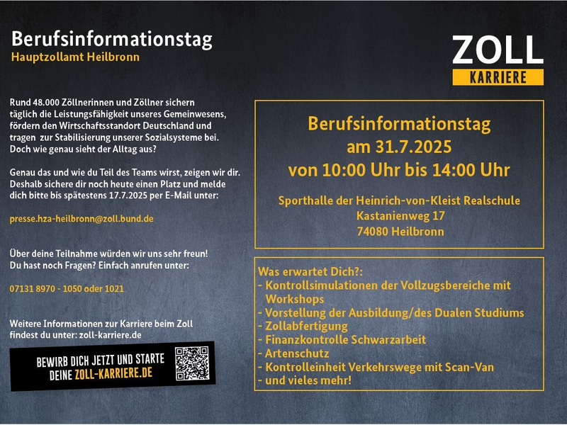 HZA-HN: Zoll Schnuppertag am 31. Juli 2025/ Infoveranstaltung für ausbildungs- und studieninteressierte Jugendliche - Foto: presseportal.de