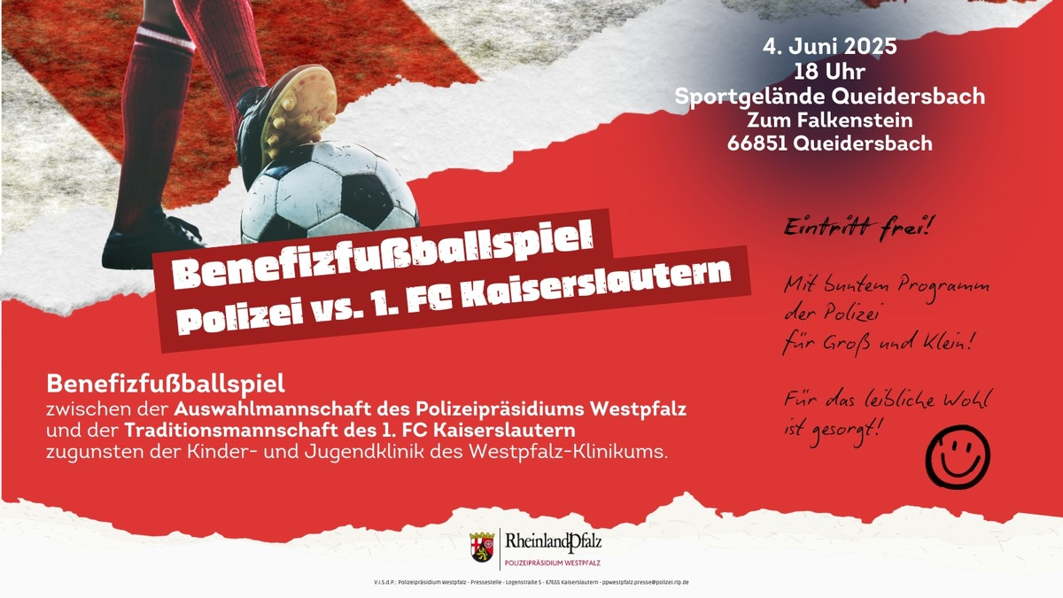 POL-PPWP: Termin vormerken: Benefizfußballspiel - Polizei-Auswahl trifft auf Traditionsmannschaft des 1. FC Kaiserslautern - Foto: presseportal.de