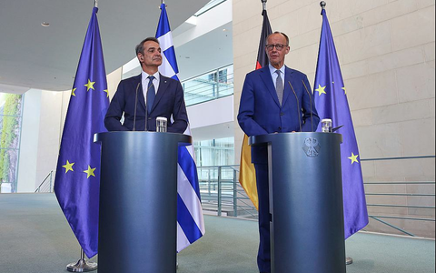 Kyriakos Mitsotakis und Friedrich Merz am 13.05.2025 - Foto: über dts Nachrichtenagentur