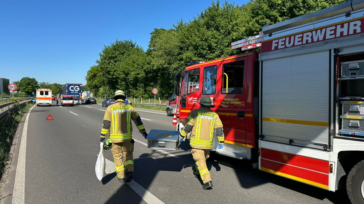 FW Weinheim: Verkehrsunfall sorgt auf der B38 in Weinheim für Stau am Montag vormittag - Foto: presseportal.de