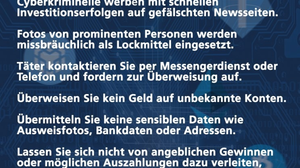 POL-EL: Emsland / Grafschaft Bentheim - Polizei warnt vor anhaltendem Betrug mit gefälschten Krypto-Anlageseiten - Foto: presseportal.de