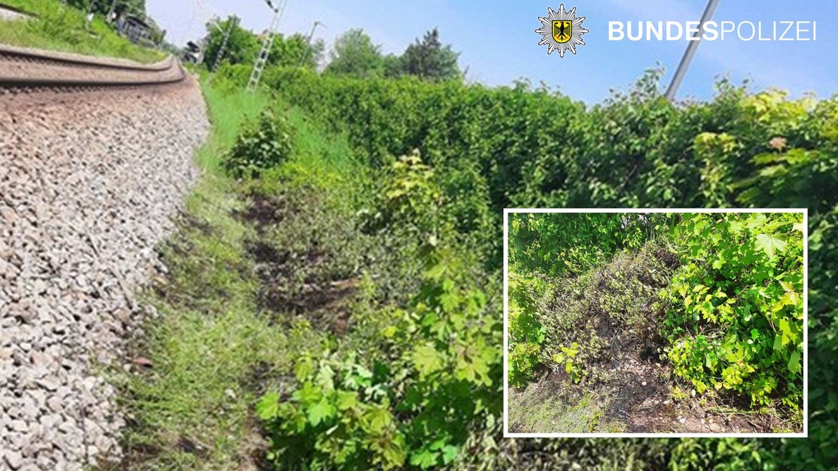 Bundespolizeidirektion München: Zigarette löste Böschungsbrand aus - Bundespolizei warnt vor unachtsamen Verhalten - Foto: presseportal.de