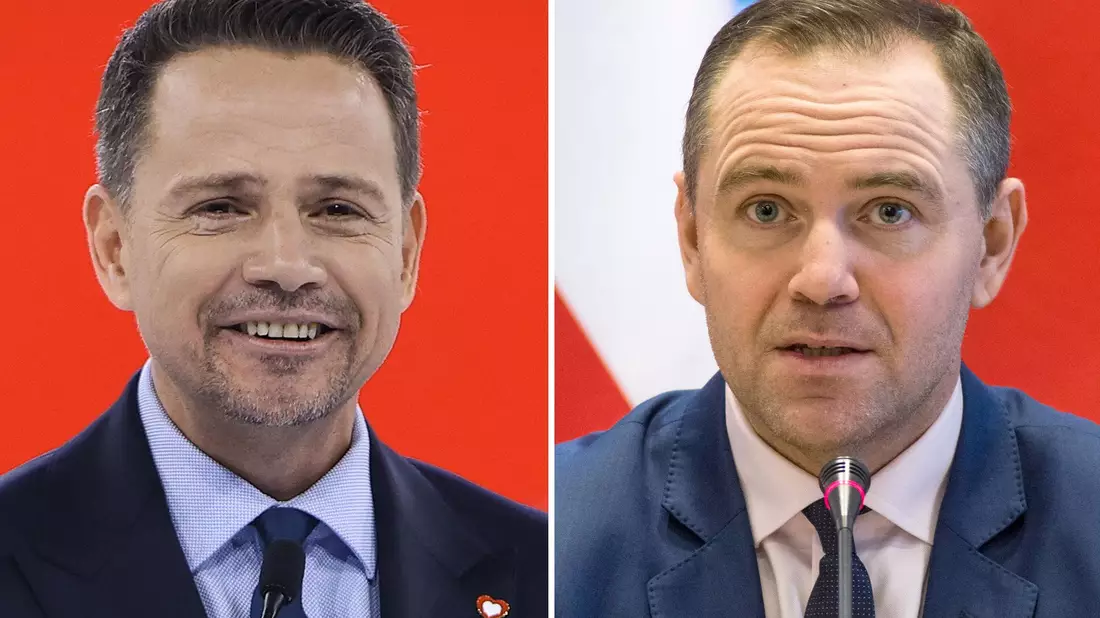 Der liberale Rafal Trzaskowski (links) und der rechtskonservative Karol Nawrocki laut Prognosen fast gleichauf. (Archivbild) - Bild: Jarek Praszkiewicz/PAP/Attila Husejnow/SOPA Images via ZUMA Press Wire/dpa