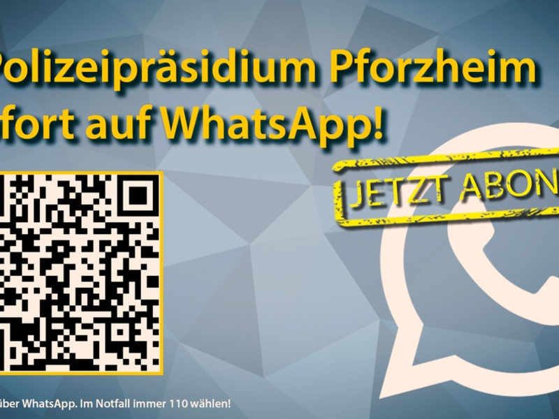 POL-Pforzheim: (CW, Enzkreis FDS, PF) Direkt aufs Handy: Der neue WhatsApp-Kanal des Polizeipräsidiums Pforzheim! - Foto: presseportal.de