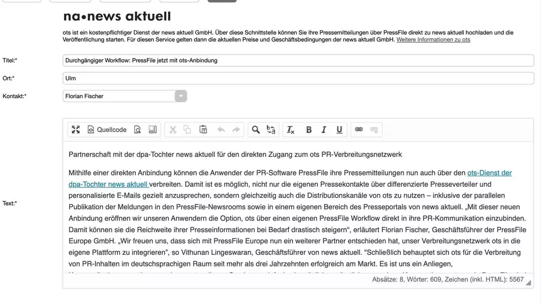 Durchgängiger Workflow: PressFile jetzt mit ots-Anbindung - Bild: presseportal.de