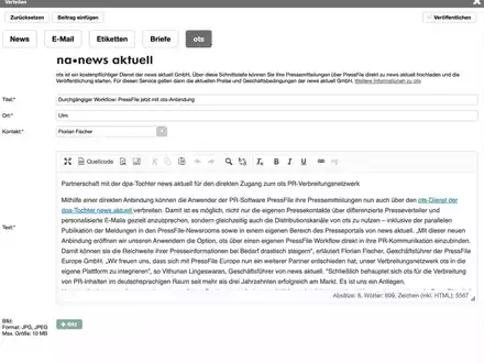 Durchgängiger Workflow: PressFile jetzt mit ots-Anbindung - Foto: presseportal.de
