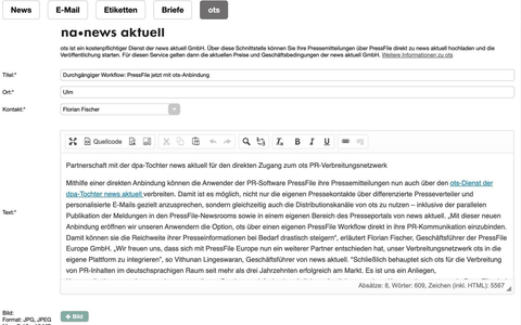 Durchgängiger Workflow: PressFile jetzt mit ots-Anbindung - Foto: presseportal.de