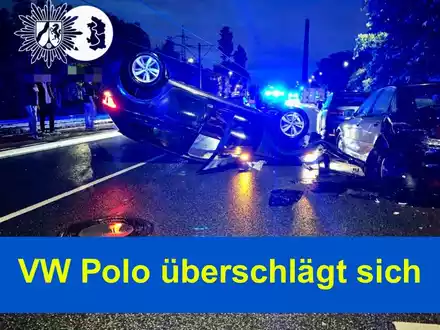 POL-DU: Hüttenheim: VW Polo landet auf dem Dach - Fahrer leicht verletzt - Foto: presseportal.de