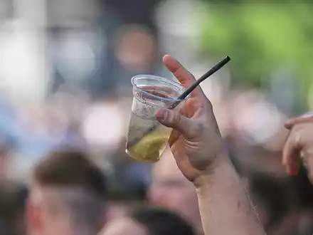 Ein Mann hält ein alkoholisches Getränk hoch (Archiv) - Foto: über dts Nachrichtenagentur