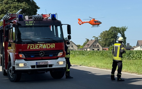 FFW Schwalmtal: Schwerer Verkehrsunfall in Hehler - Motorradfahrer schwer verletzt, Rettungshubschrauber im Einsatz - Foto: presseportal.de