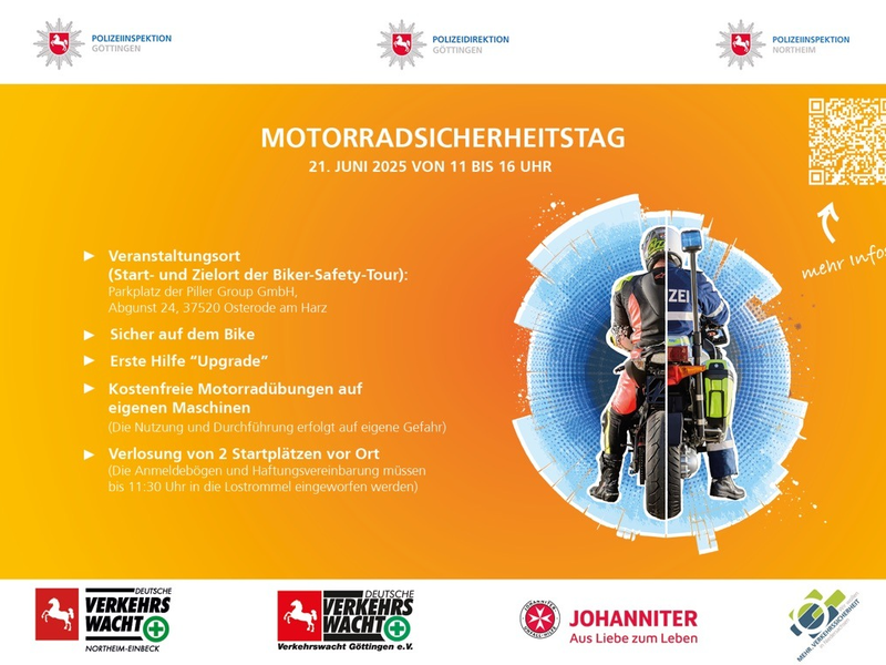 POL-NOM: Gemeinsame Pressemitteilung der Polizeiinspektionen Göttingen und Northeim sowie der Polizeidirektion Göttingen anlässlich des Motorradsicherheitstages am 21. Juni 2025 in Osterode am Harz - Foto: presseportal.de