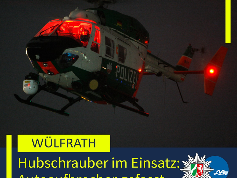 POL-ME: Einsatz mit dem Polizeihubschrauber: Polizei fasst mutmaßliche Autoaufbrecher - 2506092 - Foto: presseportal.de