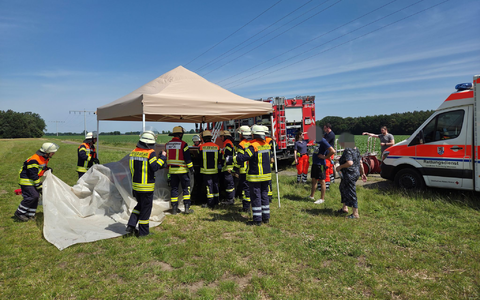 Drei Jungen sitzen bei großer Hitze im Auto und kommen nicht heraus. Die Feuerwehr zerstört schließlich eine Scheibe.   - Foto: Jonas Hermonies/Freiw. Feuerwehren Visselhövede/dpa