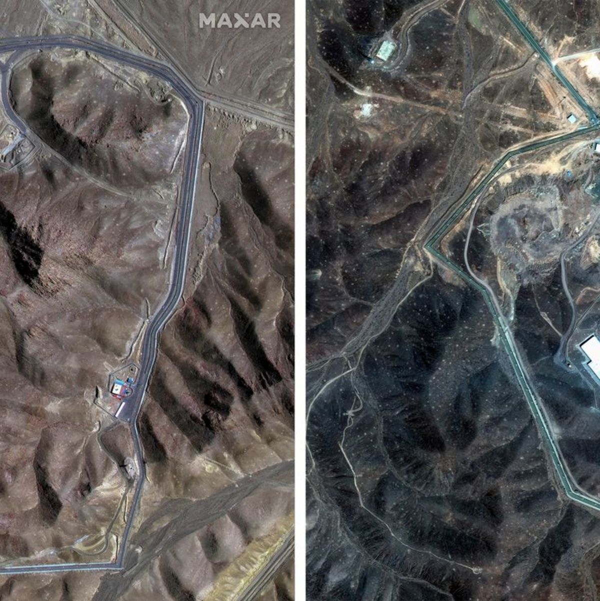 Die USA haben in der Nacht zum Sonntag die stark gesicherte Uran-Anreicherungsanlage in Fordo angegriffen.  - Foto: Uncredited/Maxar Technologies via AP/dpa