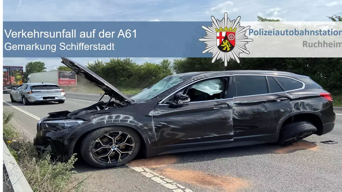 POL-PDNW: Polizeiautobahnstation Ruchheim - Eine schwer- und eine leichtverletzte Person nach Verkehrsunfall auf der A 61 - Bild: presseportal.de