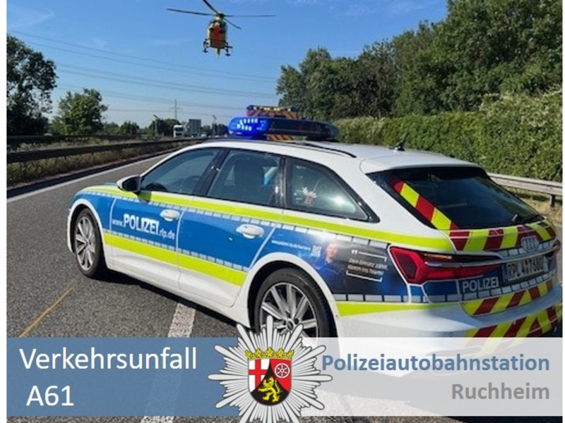 POL-PDNW: Polizeiautobahnstation Ruchheim - Eine schwerverletzte Person nach Verkehrsunfall auf der A 61 - Foto: presseportal.de