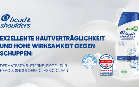 Exzellente Hautverträglichkeit und hohe Wirksamkeit gegen Schuppen: Dermatest® 5-Sterne-Siegel für Head & Shoulders Classic Clean - Foto: presseportal.de