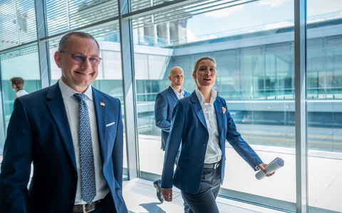Die AfD-Chefs Tino Chrupalla (l.) und Alice Weidel können sich über einen spürbaren Anstieg ihrer Monatseinkünfte freuen. (Archivbild) - Foto: Michael Kappeler/dpa