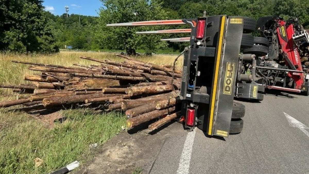 POL-PDPS: Unfall eines mit Langholz beladenen Sattelzugs - Foto: presseportal.de