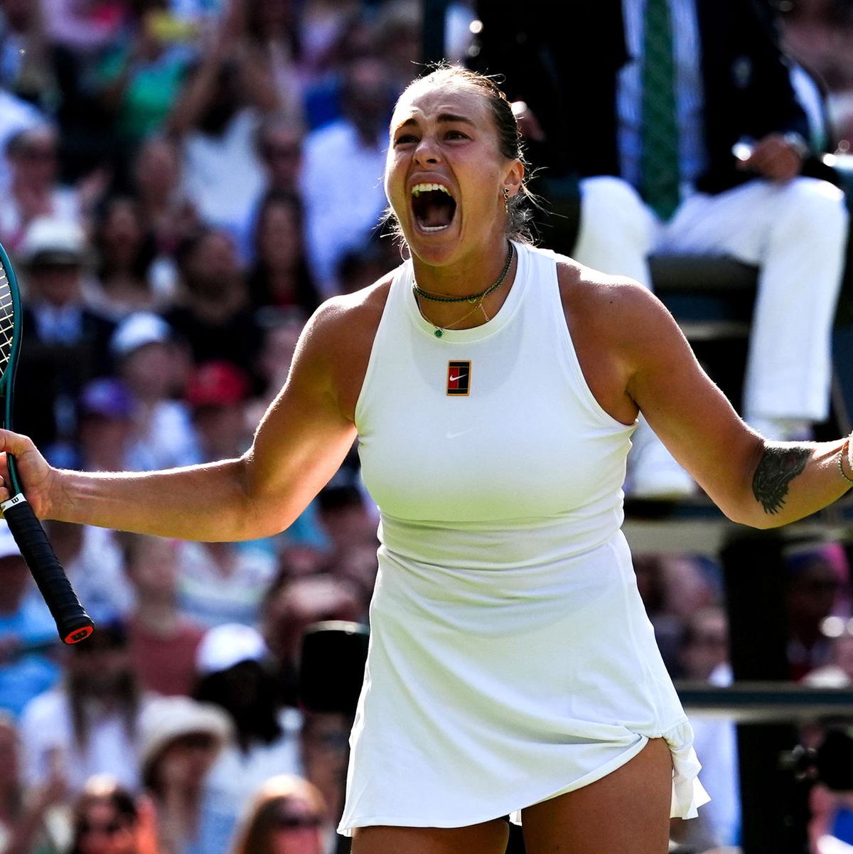 Aryna Sabalenka jubelt befreit auf. - Foto: Ben Whitley/PA Wire/dpa