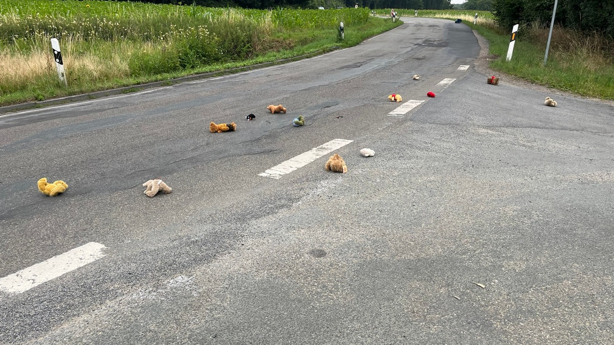 POL-COE: Olfen, Waltroper Straße/Kuscheltiere auf der Fahrbahn, Besitzer gesucht - Foto: presseportal.de