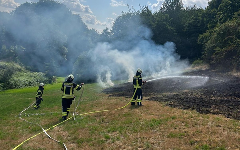 FW-EN: Wiese brennt am Wiggers - Feuer droht auf Wald überzugreifen - Foto: presseportal.de