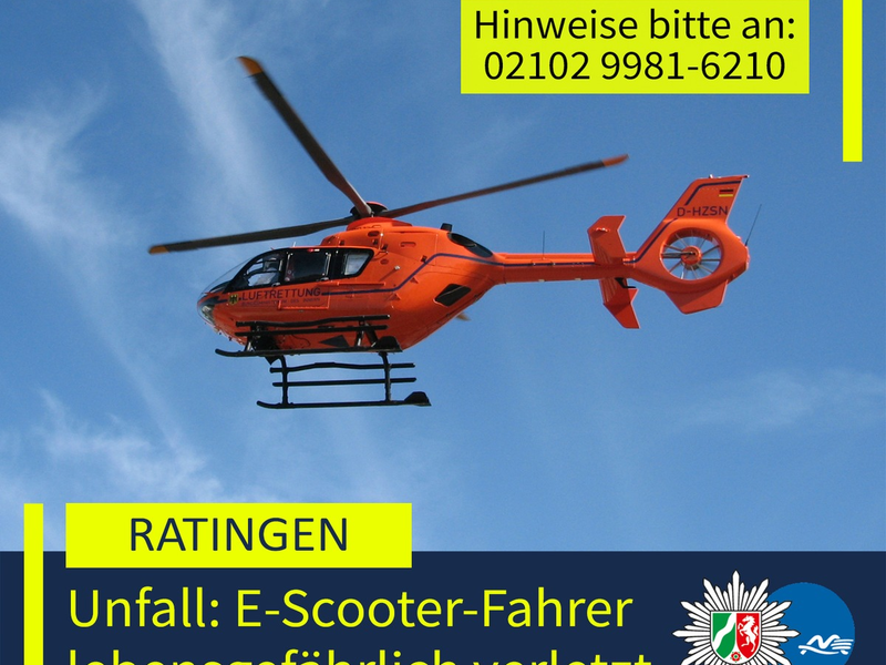 POL-ME: Sturz mit E-Scooter - Ratinger lebensgefährlich verletzt: Polizei ermittelt und bittet um Hinweise - 2507078 - Foto: presseportal.de