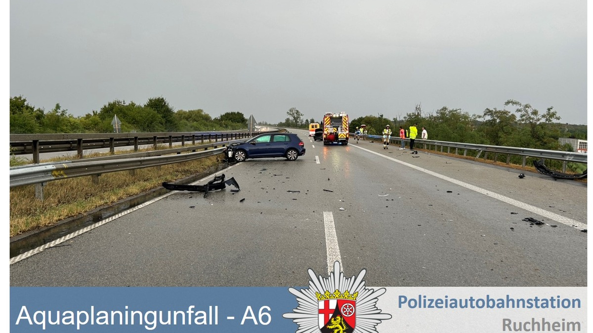 POL-PDNW: Polizeiautobahnstation Ruchheim - Aquaplaning-Unfälle auf der A6 Richtung Mannheim, Höhe Laumersheim. - Foto: presseportal.de
