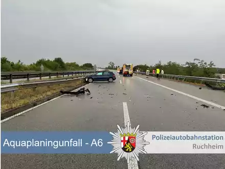 POL-PDNW: Polizeiautobahnstation Ruchheim - Aquaplaning-Unfälle auf der A6 Richtung Mannheim, Höhe Laumersheim. - Foto: presseportal.de