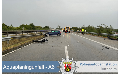 POL-PDNW: Polizeiautobahnstation Ruchheim - Aquaplaning-Unfälle auf der A6 Richtung Mannheim, Höhe Laumersheim. - Foto: presseportal.de