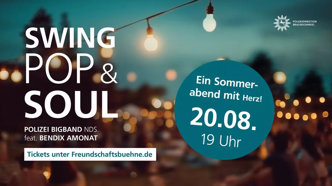 POL-BS: Bühne frei für einen Sommerabend mit Herz: Charity-Konzert mit der Polizei Bigband Niedersachsen und Bendix Amonat - Bild: presseportal.de
