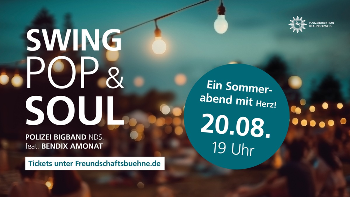 POL-BS: Bühne frei für einen Sommerabend mit Herz: Charity-Konzert mit der Polizei Bigband Niedersachsen und Bendix Amonat - Foto: presseportal.de