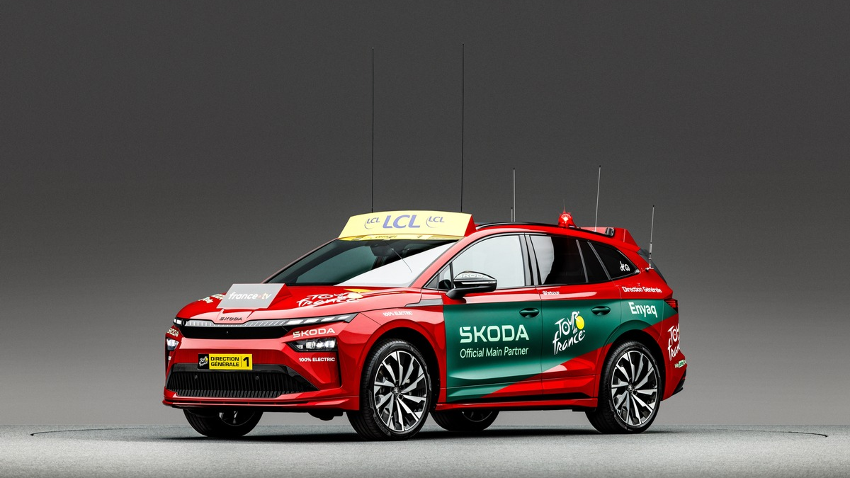 Škoda unterstützt die Tour de France Femmes avec Zwift als Hauptpartner und stellt eine Flotte von Elektrofahrzeugen zur Verfügung - Foto: presseportal.de