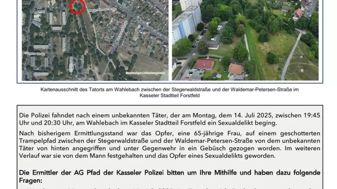 POL-KS: Folgemeldung zu Sexualdelikt am Wahlebach: Kripo richtet AG Pfad ein und sucht mit Fahndungsplakaten nach Zeugen - Bild: presseportal.de