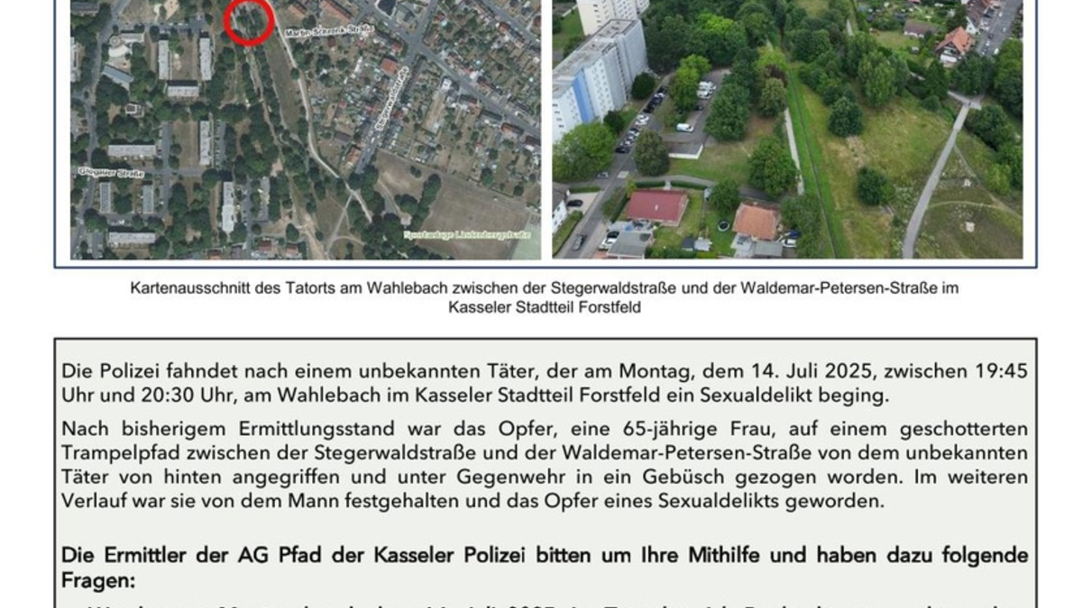 POL-KS: Folgemeldung zu Sexualdelikt am Wahlebach: Kripo richtet 