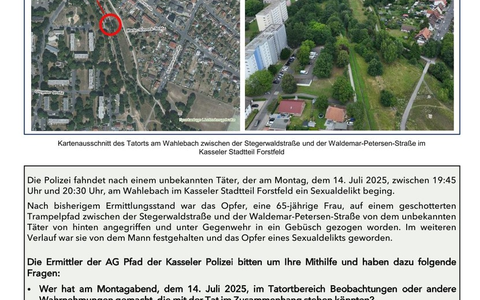 POL-KS: Folgemeldung zu Sexualdelikt am Wahlebach: Kripo richtet AG Pfad ein und sucht mit Fahndungsplakaten nach Zeugen - Foto: presseportal.de POL-KS: Folgemeldung zu Sexualdelikt am Wahlebach: Kripo richtet AG Pfad ein und sucht mit Fahndungsplakaten nach Zeugen - Foto: presseportal.de