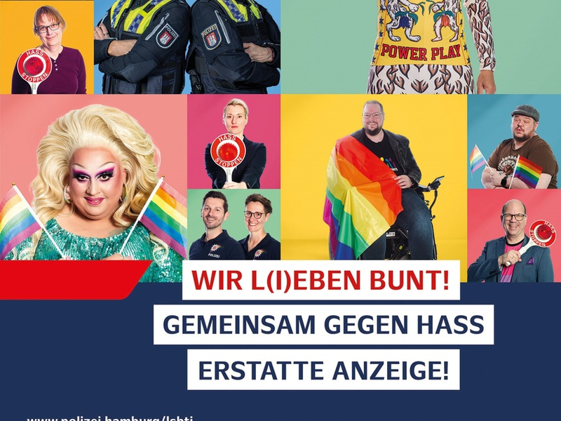 POL-HH: 250725-3. Polizei Hamburg hisst Regenbogenflagge und setzt Kampagne gegen queerfeindliche Gewalt mit prominenter Unterstützung fort - Foto: presseportal.de