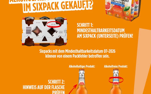 Die Schöfferhofer Weizenbier GmbH informiert über einen Verpackungsfehler / Einzelne Sixpacks von Schöfferhofer Weizen-Mix Grapefruit Alkoholfrei könnten alkoholhaltige Produktvariante enthalten - Foto: presseportal.de Die Schöfferhofer Weizenbier GmbH informiert über einen Verpackungsfehler / Einzelne Sixpacks von Schöfferhofer Weizen-Mix Grapefruit Alkoholfrei könnten alkoholhaltige Produktvariante enthalten - Foto: presseportal.de