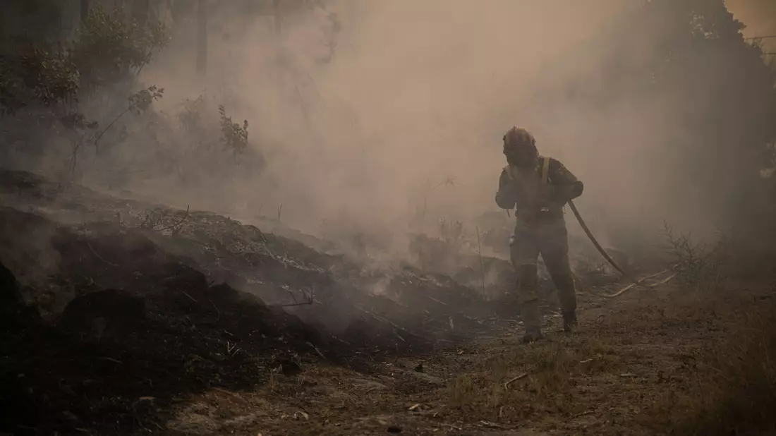 Nicht nur die Hitze ist für die Brandbekämpfer wie hier in Portugal im Norden des Landes bei der Kleinstadt Parada Monte bedrohlich. Auch der viele Rauch ist gefährlich.  - Bild: Elena Fernandez/ZUMA Press Wire/dpa