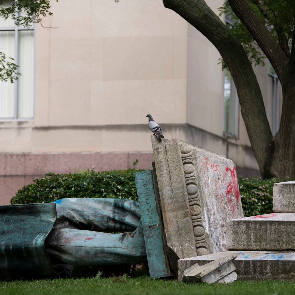 Auch eine Statue des Südstaaten-Generals Albert Pike wurde bei den Protesten beschmiert und vom Sockel gestürzt. (Archivbild) - Foto: Liu Jie/XinHua/dpa