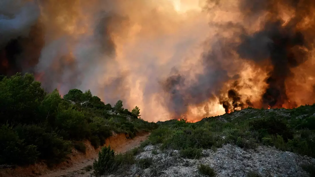 Ein Wald steht nahe Fontjoncouse, im Südwesten Frankreichs, in Flammen. - Bild: Lionel Bonaventure/AFP/dpa