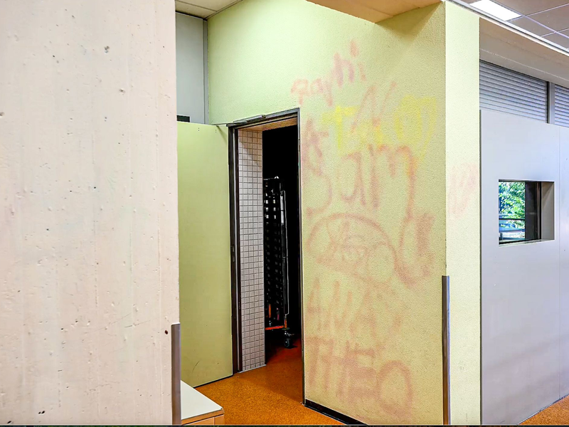 Die Abschlussklasse hatte in der Nacht zum 10. Juli Wände und Fassaden der Schule mit Kreidespray besprüht. - Foto: Jason Tschepljakow/dpa
