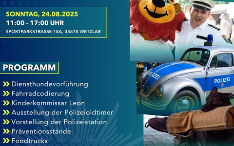 Mittelhessen: LAHN-DILL-KREIS: Die Polizei lĂ€dt zum Tag der offenen TĂŒr in die Polizeistation Wetzlar ein - Foto: presseportal.de Mittelhessen: LAHN-DILL-KREIS: Die Polizei lĂ€dt zum Tag der offenen TĂŒr in die Polizeistation Wetzlar ein - Foto: presseportal.de