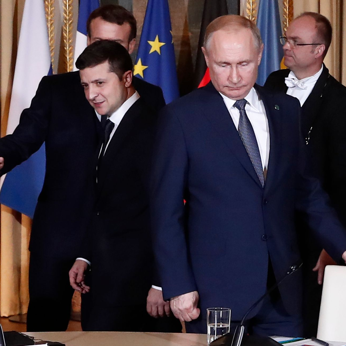Da war Selenskyj noch hoffnungsvoll: 2019 bei einer Begegnung mit Putin in Paris. (Archivbild) - Foto: Ian Langsdon/EPA Pool/AP/dpa