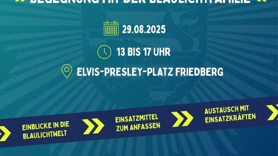 Mittelhessen: Wetterau: Respekt zeigen- Respekt erfahren- Begegnungen mit der Blaulichtfamilie am 29. August 2025 auf dem Friedberger Elvis-Presley-Platz - Bild: presseportal.de